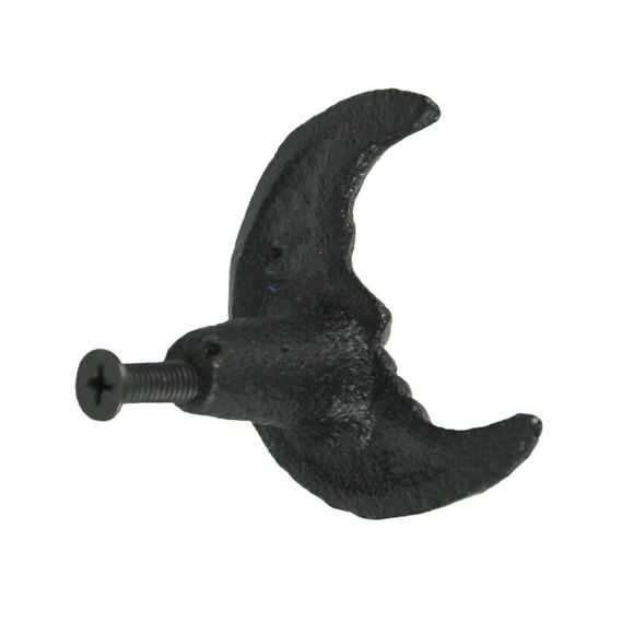 Set of 6 Black Cast Iron Crescent Moon Face Drawer Pull Decorative Cabinet Knobs - Picture 5 of 7